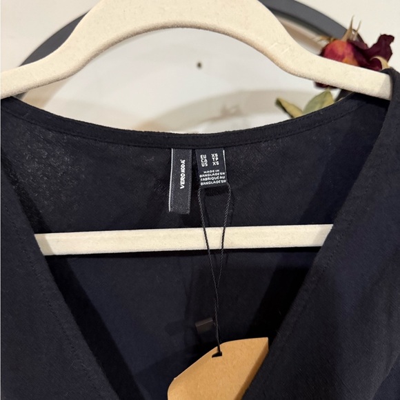 Vero Moda Black Fitted Ruffled Sailor Collar Crop Top size xs - Picture 3 of 6